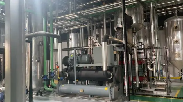 Stainless steel refining and fractionation equipment inside the 100 T/D palm oil plant in the DRC